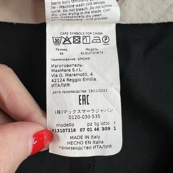 Max Mara Studio Sz 12 Cotton Cropped Trousers Pants Black Pleated Front Italy - Picture 11 of 16